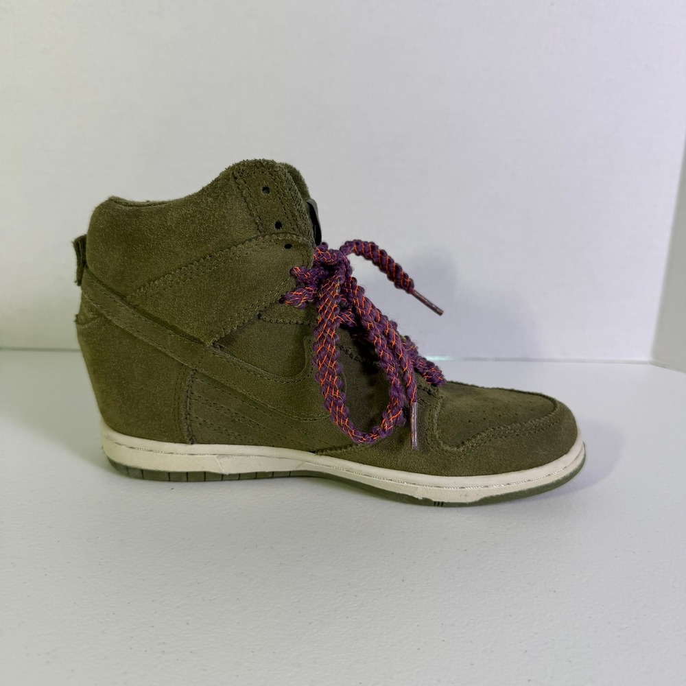 Nike Dunk Sky Hi Olive Green Suede Hidden Wedge Sneakers 528899-200 Womens 7 - Picture 5 of 9